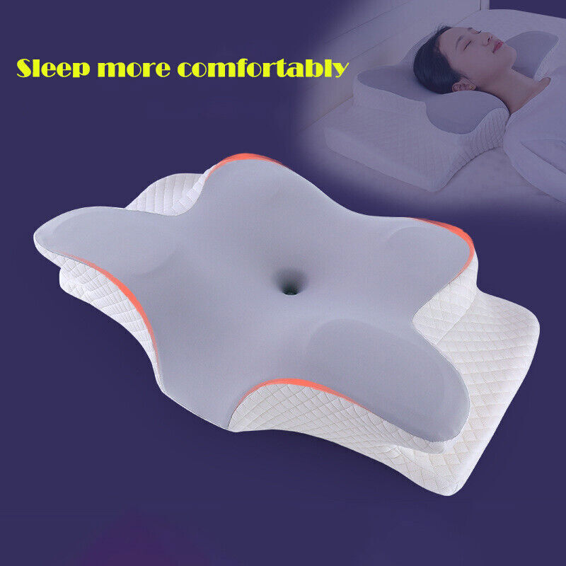 "White memory foam neck & shoulder relief pillow with ergonomic design, promoting comfort and pain relief for all sleepers."