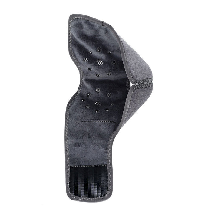 "Wireless electric foot and ankle wrap with heat, compression, and vibration for pain relief, shown in grey."