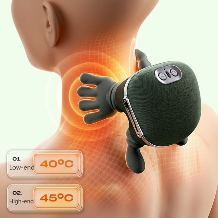 Wireless heated neck massager with 4D kneading, sleek pillow design; provides targeted neck and shoulder pain relief.