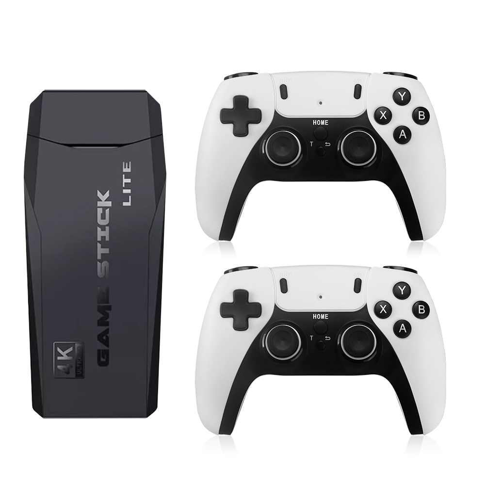 "Wireless retro gaming console with 4K HDMI, featuring compact design and joystick for 40,000+ classic games."
