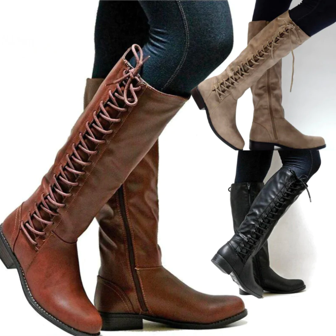 "Women's Elena high leather boots, black, sleek design with cosy lining, non-slip sole, versatile style for any outfit."