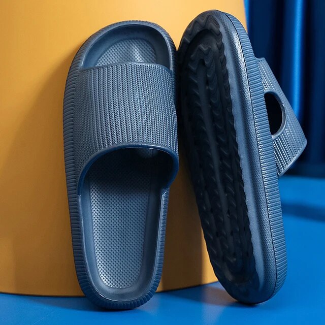 Women's Luxe Platform Cloud Slippers in vibrant hues with cushioned soles, non-slip design for indoor comfort and style.
