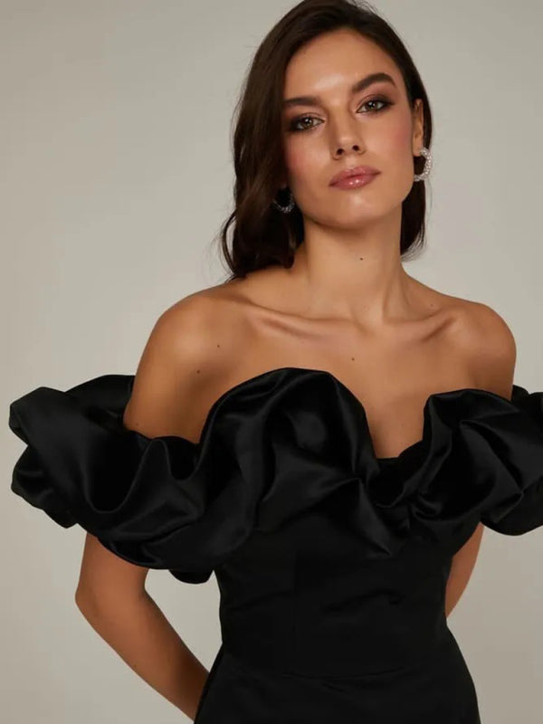 Women's Ruffled Neck Off-Shoulder Mini Dress, elegant silhouette, vibrant colors, perfect for special occasions and parties.