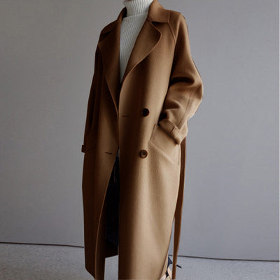 Women's casual wool jacket in beige with a refined cut and chic design, perfect for elegant winter style and warmth.