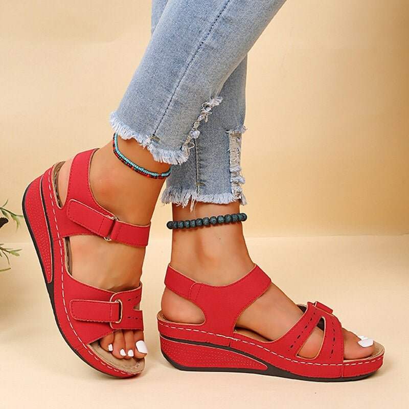 Women's cushioned supportive sandals with comfort soles, elegant design, enhanced arch support, available in several colors.