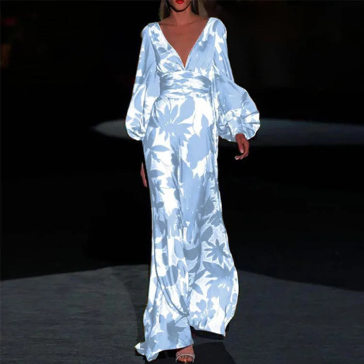 "Women's elegant V-neck midi dress, side view, in vibrant colors; perfect for celebrations, accentuating femininity."
