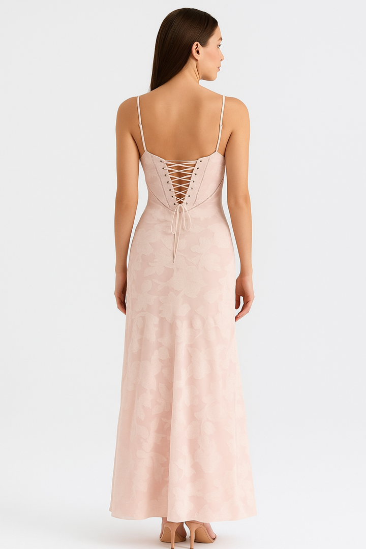 "Womens elegant evening maxi dress with flowing silhouette, available in black, pink, white, perfect for events and weddings.