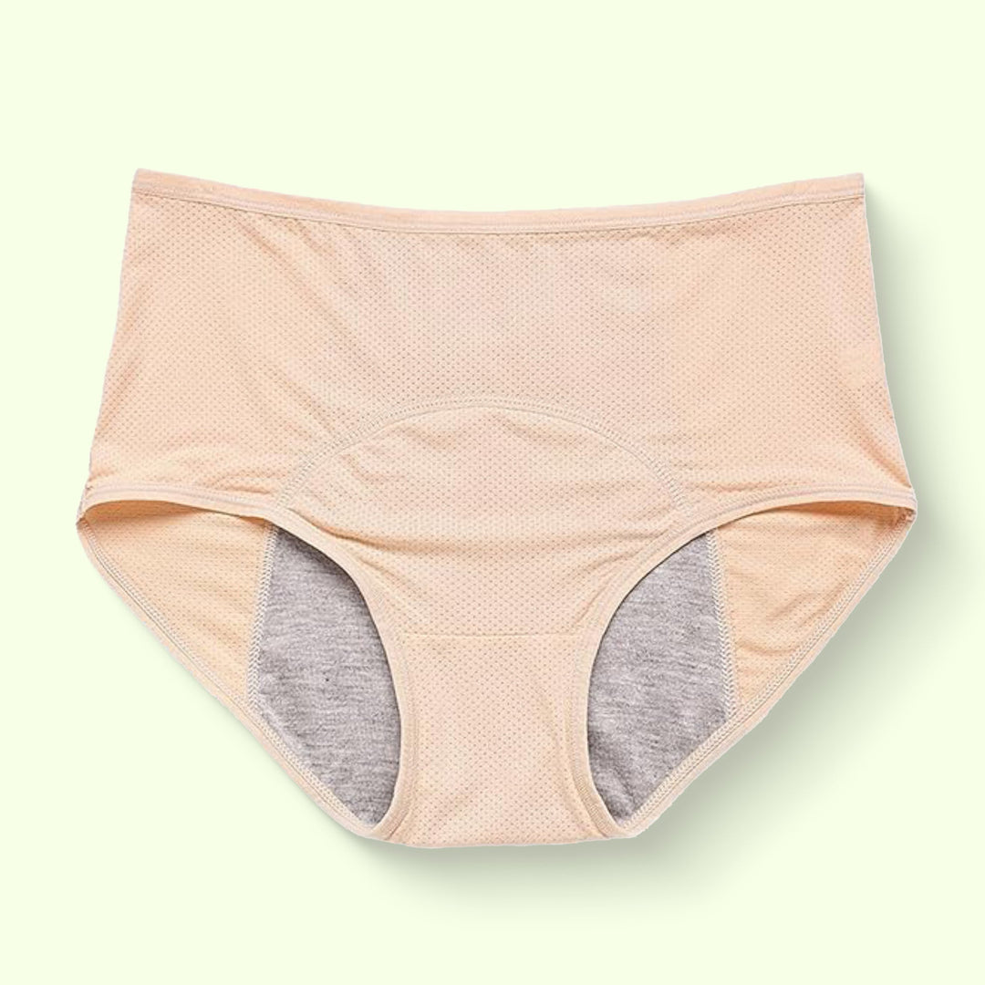 "Women's leakproof high waisted panties, black, seamless, offers incontinence protection with a slim, snug fit."