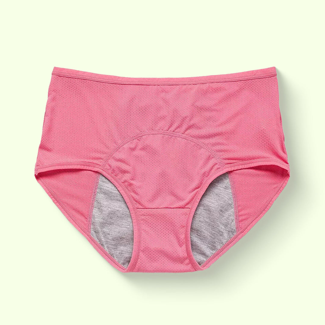 "Women's leakproof high waisted panties, black, seamless, offers incontinence protection with a slim, snug fit."