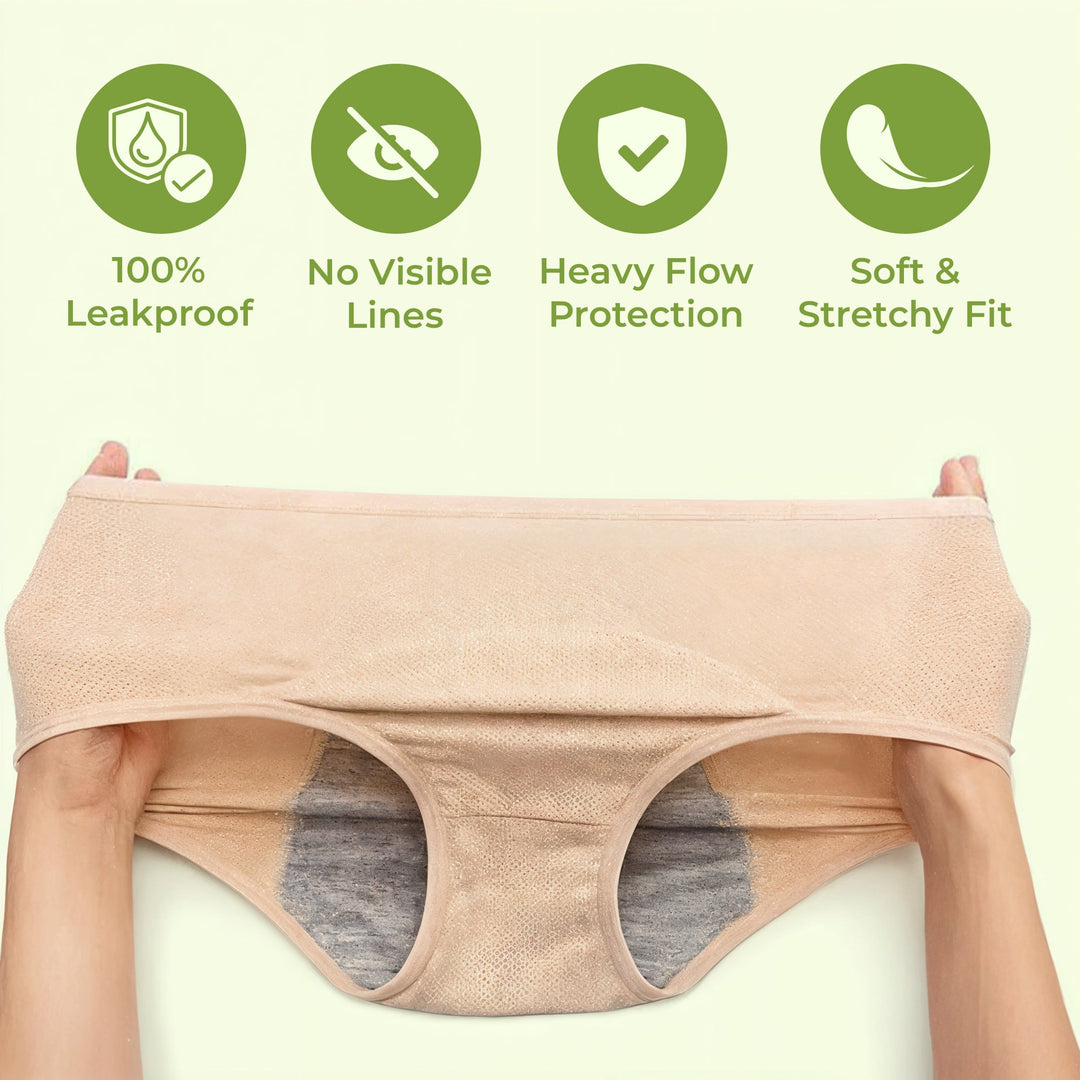 "Women's leakproof high waisted panties, black, seamless, offers incontinence protection with a slim, snug fit."