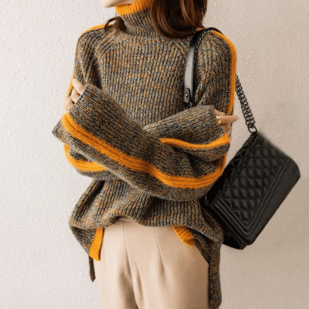 "Women's melange knit turtleneck jumper, relaxed fit, cozy and stylish, ideal for casual wear, elegant melange pattern."