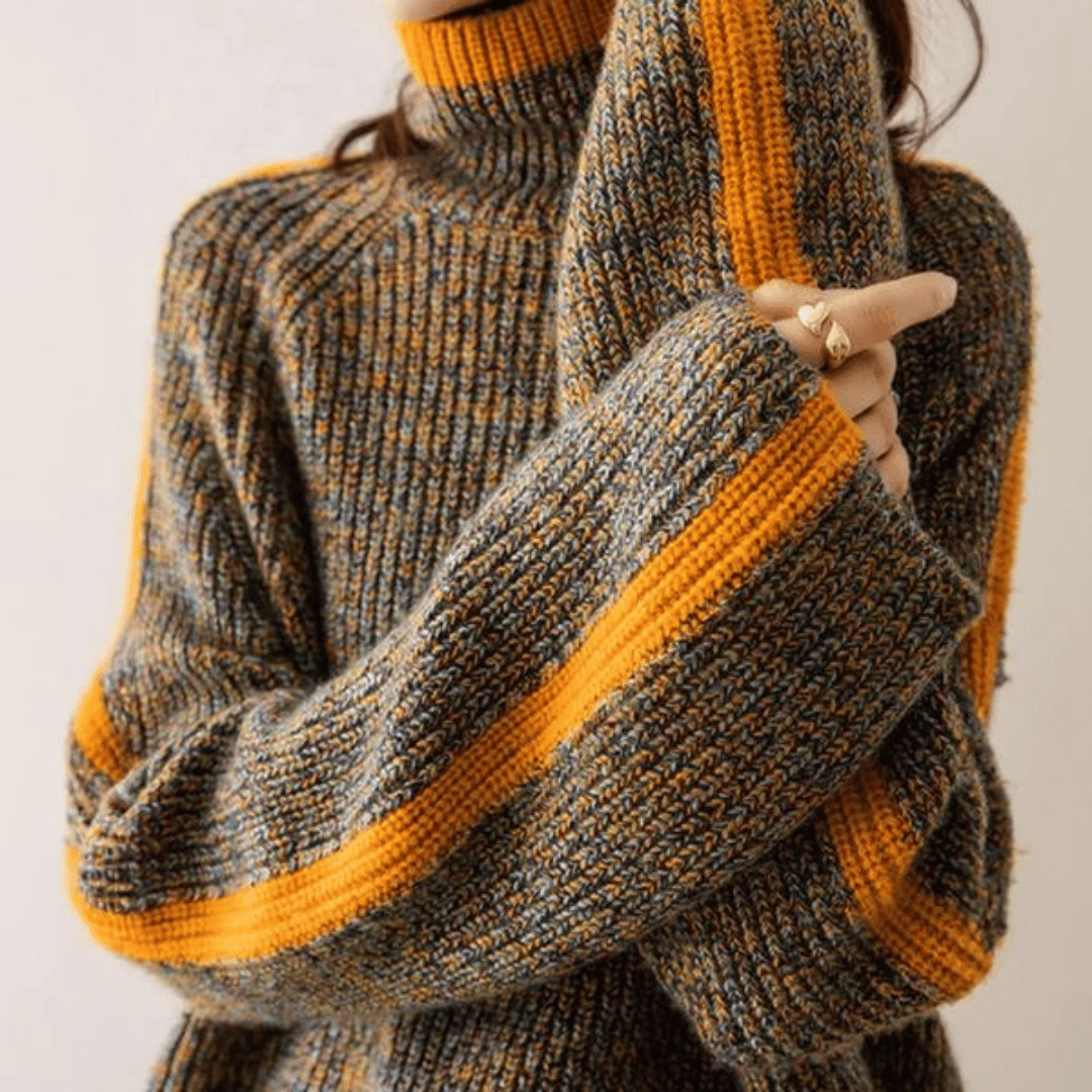 "Women's melange knit turtleneck jumper, relaxed fit, cozy and stylish, ideal for casual wear, elegant melange pattern."