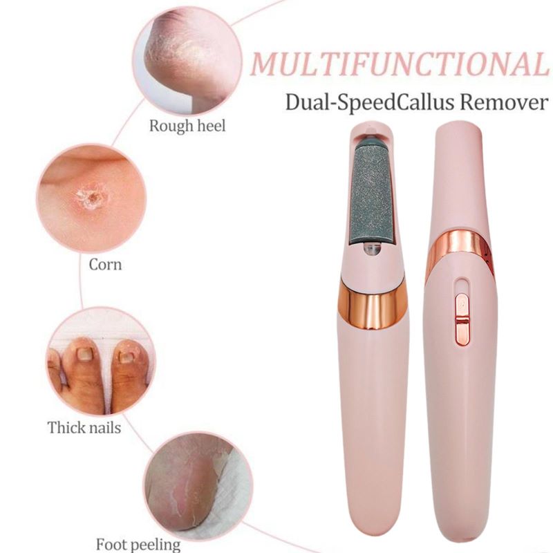 "Women's pink electric foot file with high-speed motor, designed for removing calluses and smoothing feet effectively."