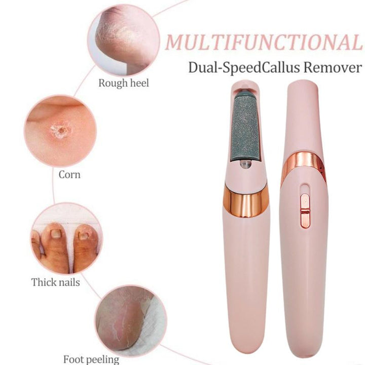 "Women's pink electric foot file with high-speed motor, designed for removing calluses and smoothing feet effectively."