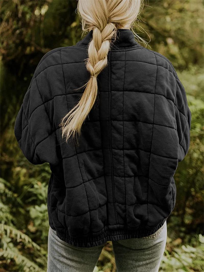 "Women's quilted jacket front view; classic design, versatile; visual texture with balanced warmth, perfect for layering."
