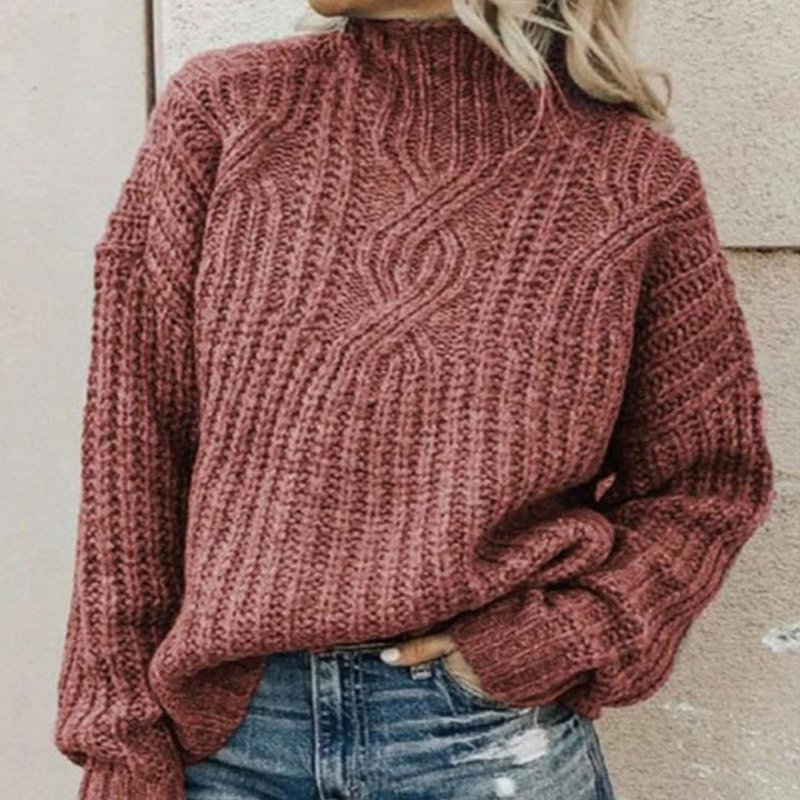 "Women's soft touch casual sweater, classic cut, round neckline, ribbed hems, available in multiple colors."