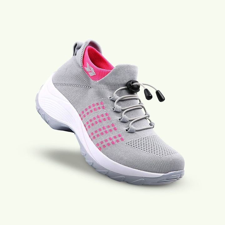 "Women's stretch comfort shoes in black, featuring cushioned insoles and flexible soles for stylish everyday walking relief."