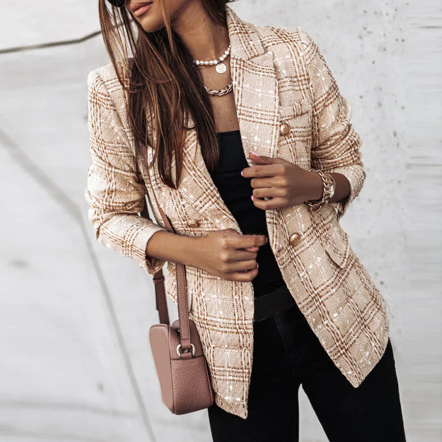 Women's tailored blazer in classic black, red, and green; professional, stylish attire for versatile wardrobe options.