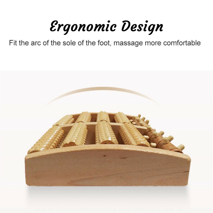 Wooden 5 Roller Foot Massager for pain relief, featuring smooth wooden rollers for acupressure and blood circulation improvem