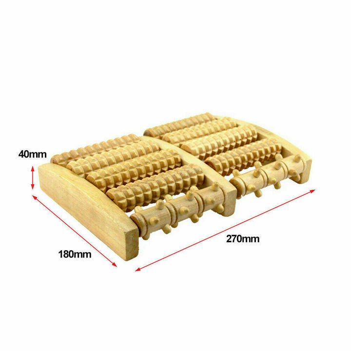 Wooden 5 Roller Foot Massager for pain relief, featuring smooth wooden rollers for acupressure and blood circulation improvem