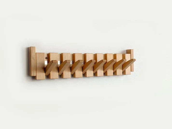 "Wooden piano coat rack with elegant piano-key design, made from beech and walnut wood, stylish home decor and organizer."