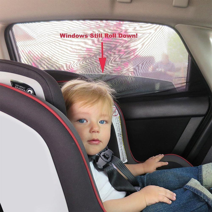 Detail of the mesh material of a universal car side window sun shade for effective sun blocking.