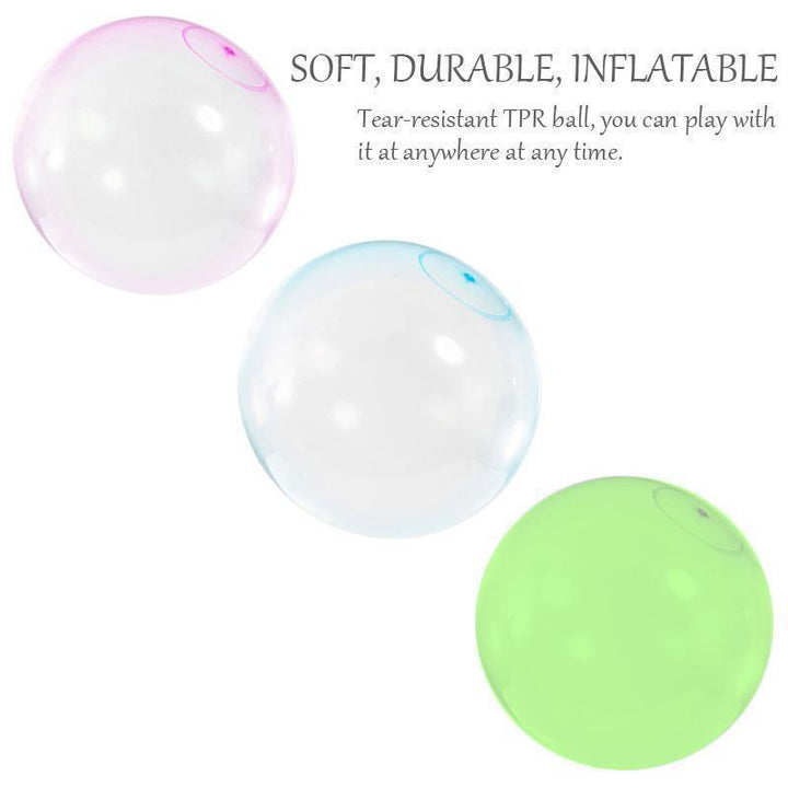 Brightly colored giant inflatable water bubble ball toy providing hours of fun for kids and adults.