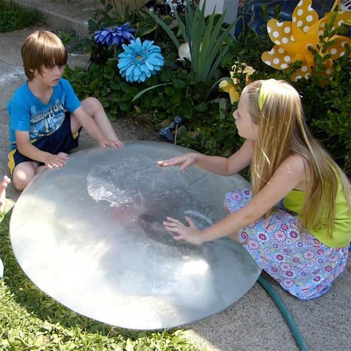The giant inflatable bubble ball toy shimmering in the sun, ready for summer fun.