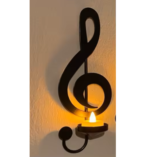 Unisex Music Note Metal Wall Sconce Candle Holder