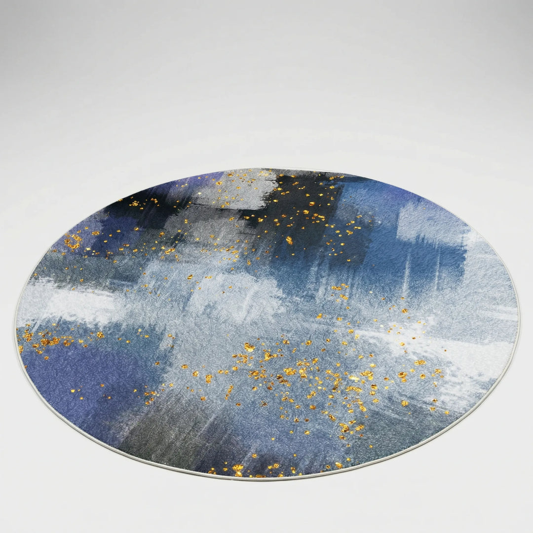 Flowique abstract boho round area rug featuring elegant wave patterns, ideal for modern home decor. Non-slip.