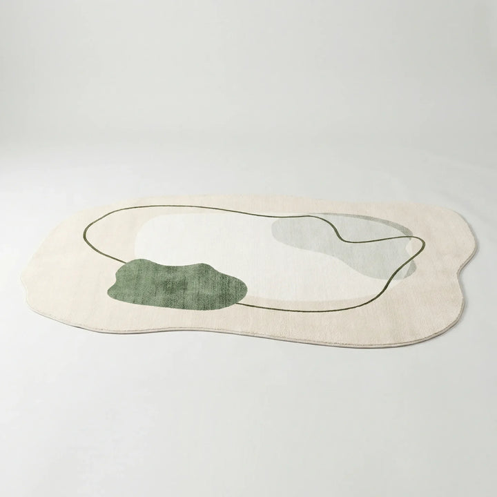 Soft contemporary irregular area rug with unique abstract wave pattern, ideal for modern bedroom floor covering.