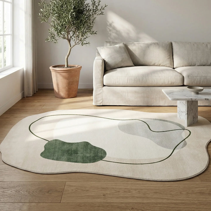 Unique Flowique irregular area rug with abstract wave patterns, a stylish contemporary floor covering for homes.