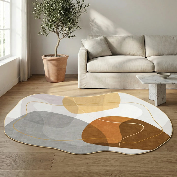 Luxurious soft non-slip irregular area rug with abstract wave design, offering comfort for modern homes.