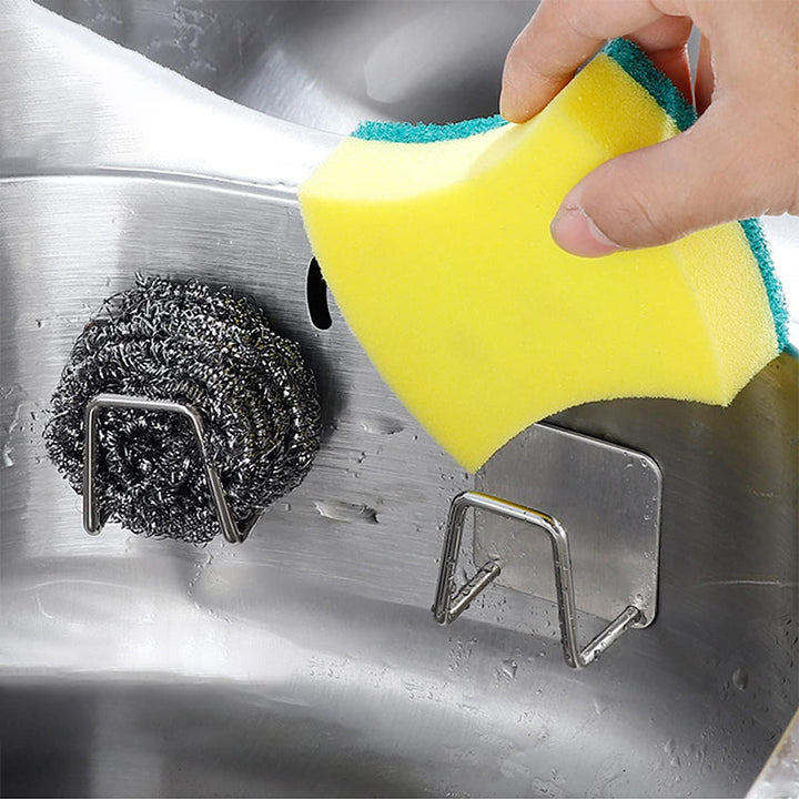 Versatile adhesive stainless steel holder, suitable for organizing sponges in kitchen or even bathroom