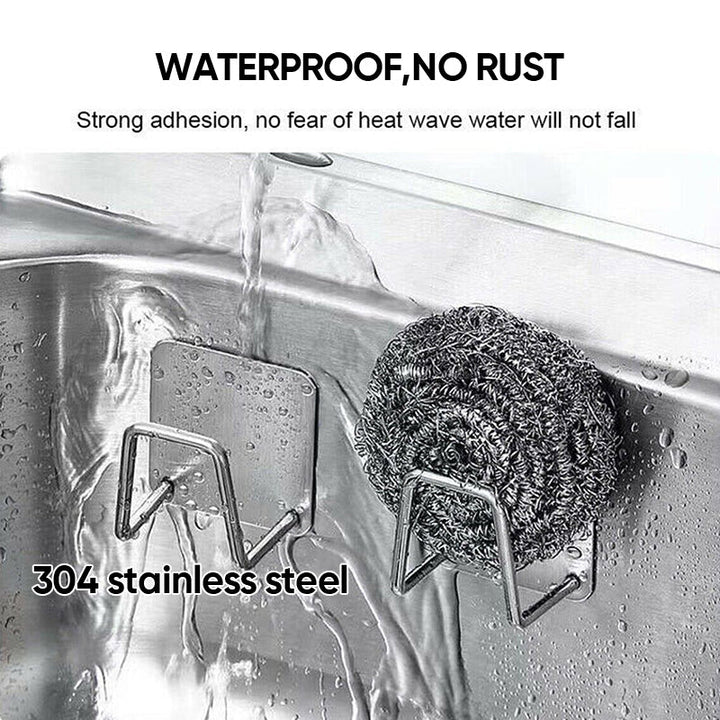Stainless steel sponge holder, a modern sink organizer that adheres to kitchen or bathroom surfaces
