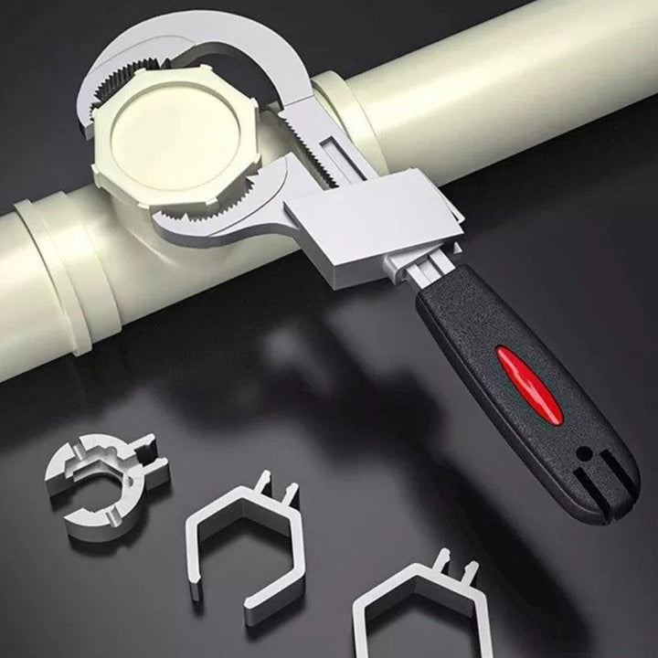 Adjustable bathroom faucet & pipe wrench for plumbing tasks, made from durable aluminum alloy.