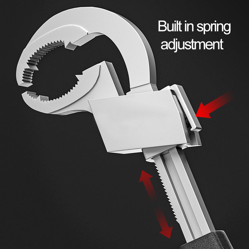 Close-up of an adjustable bathroom faucet wrench, an essential hand tool for home improvement.