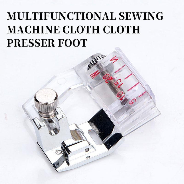 Silver Adjustable Bias Binder Presser Foot, enhancing accuracy for clothing alterations and sewing projects
