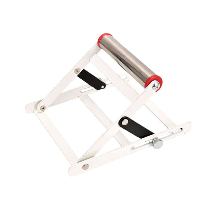 Detailed view of the adjustable cutting machine stand's locking mechanism for secure height