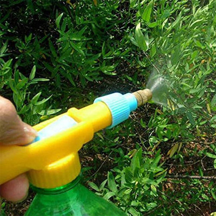 Gardening tool: adjustable sprayer head, fits various bottles, for plant watering & pest control