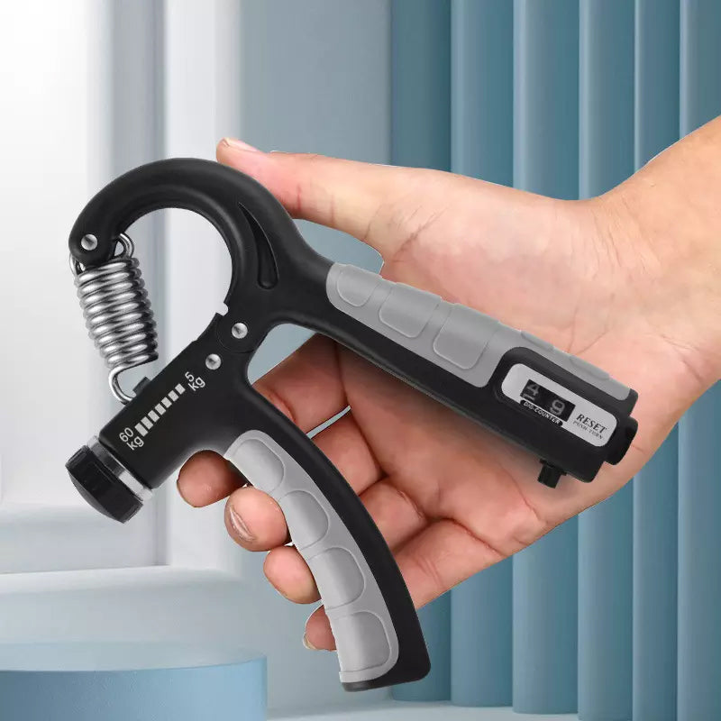 Adjustable grip strengthener with counter for hand, wrist & forearm exercise, black finish