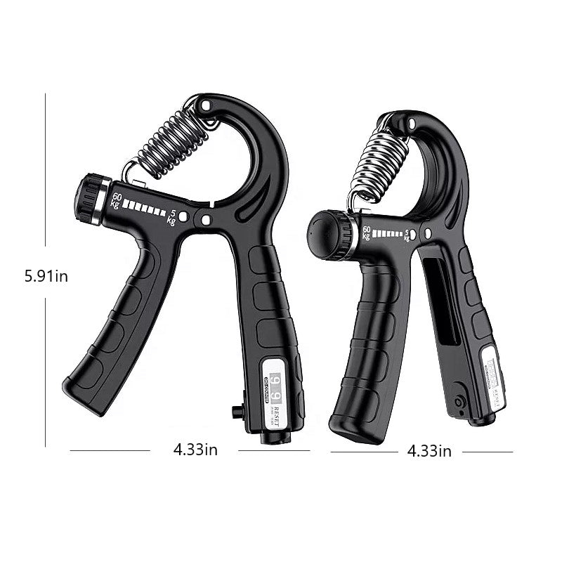 Side profile of an adjustable grip strengthener, showcasing robust construction & counter