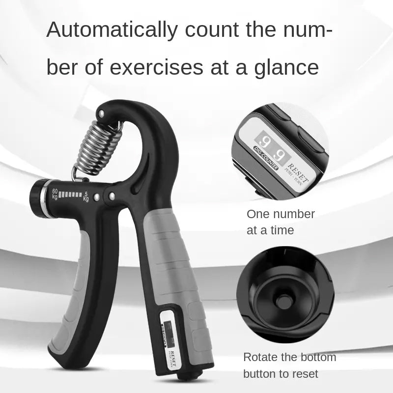 Fitness enthusiast performing repetitions with an adjustable hand strengthener, home gym essential