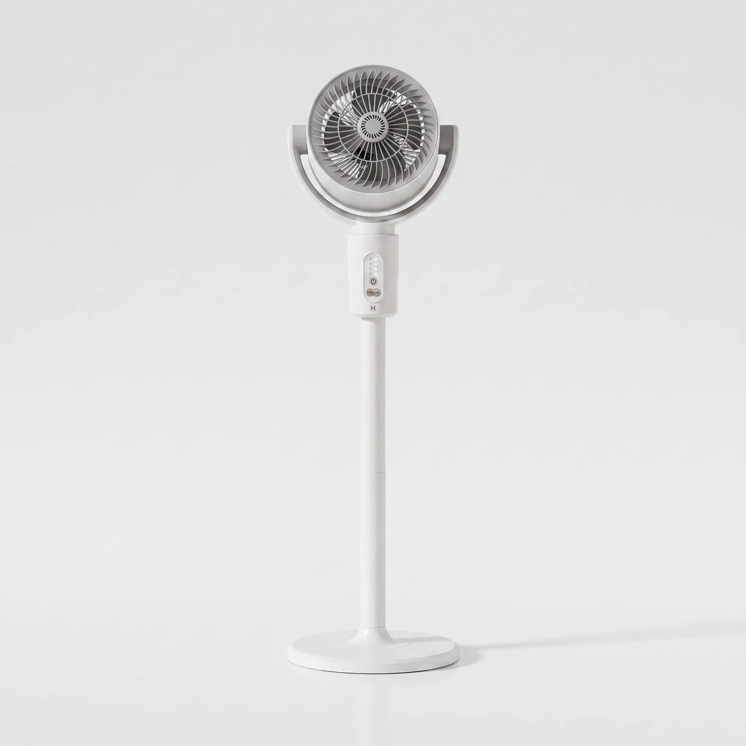 Sleek adjustable height pedestal fan with remote control for customizable airflow.