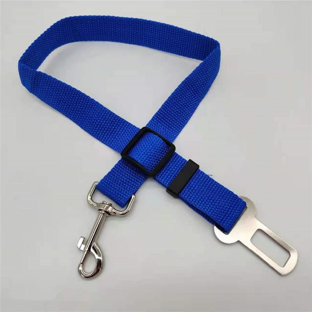 Heavy-duty adjustable dog seatbelt harness ensures secure pet travel in cars.