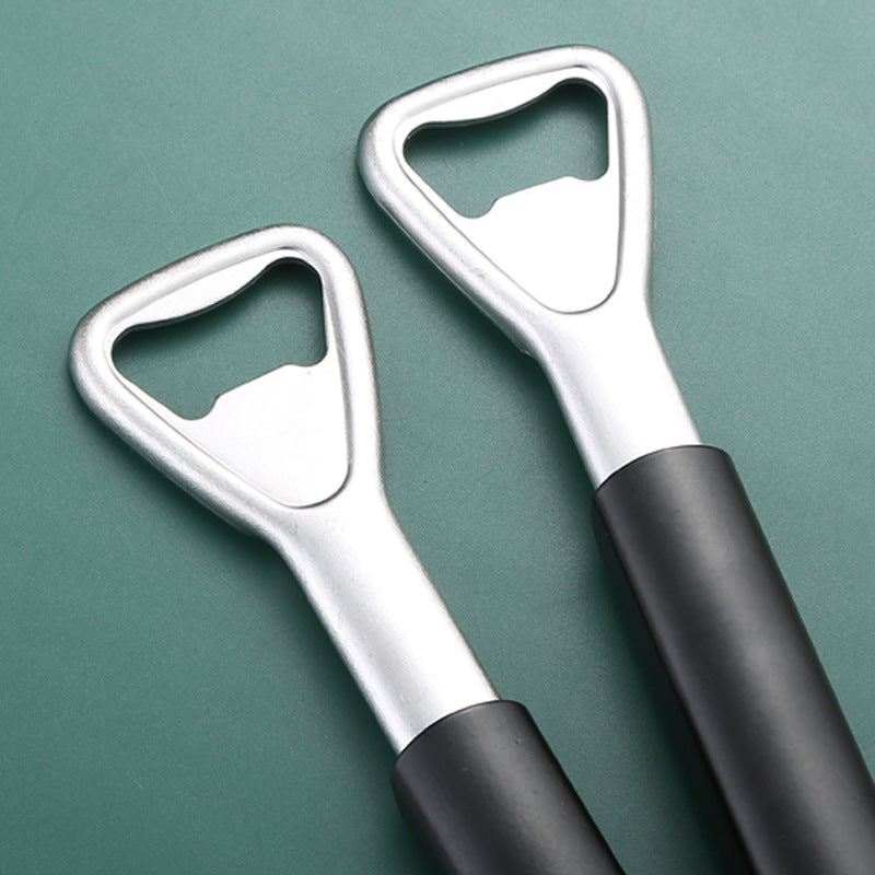 Versatile kitchen jar and bottle opener, stainless steel construction for durability and easy grip.
