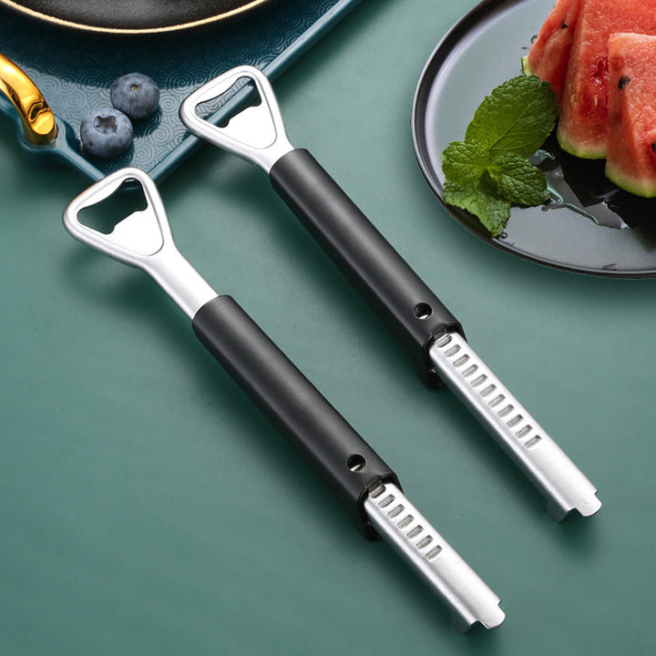 Ergonomic jar opener, stainless steel for household use, designed for an easy, non-slip grip.
