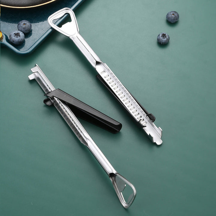 Close-up of an adjustable stainless steel jar opener, highlighting its easy-grip design, kitchen gadget.