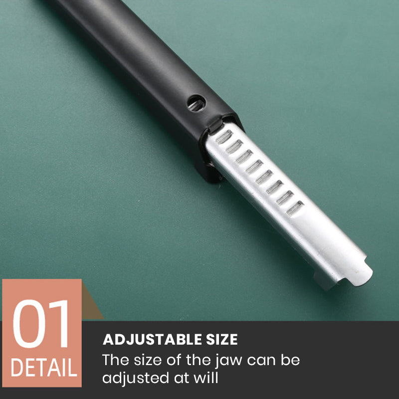 Kitchen gadget: adjustable stainless steel jar and bottle opener, providing leverage for an easy grip.