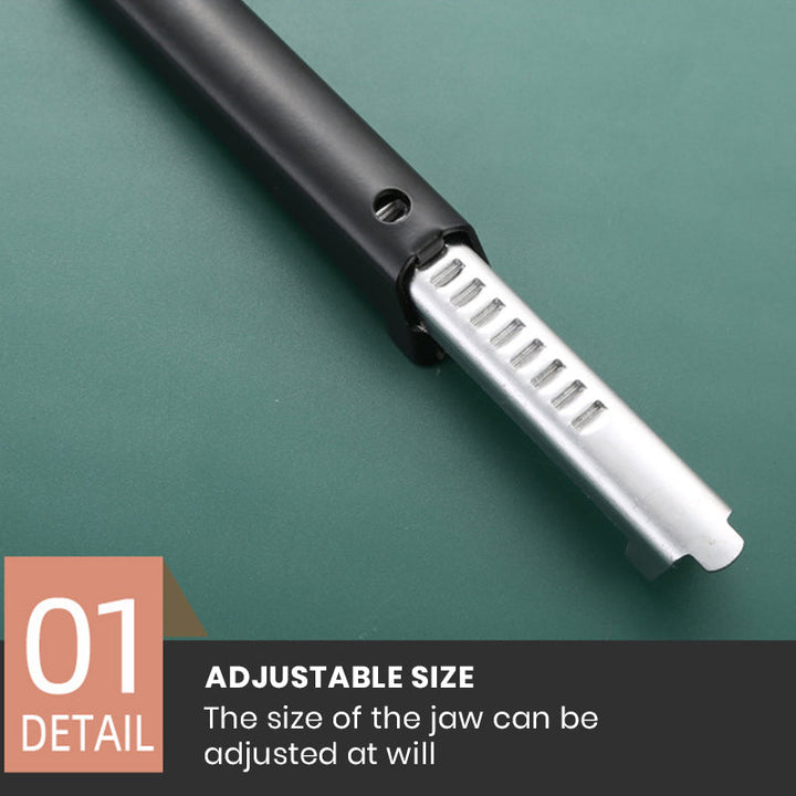 Kitchen gadget: adjustable stainless steel jar and bottle opener, providing leverage for an easy grip.